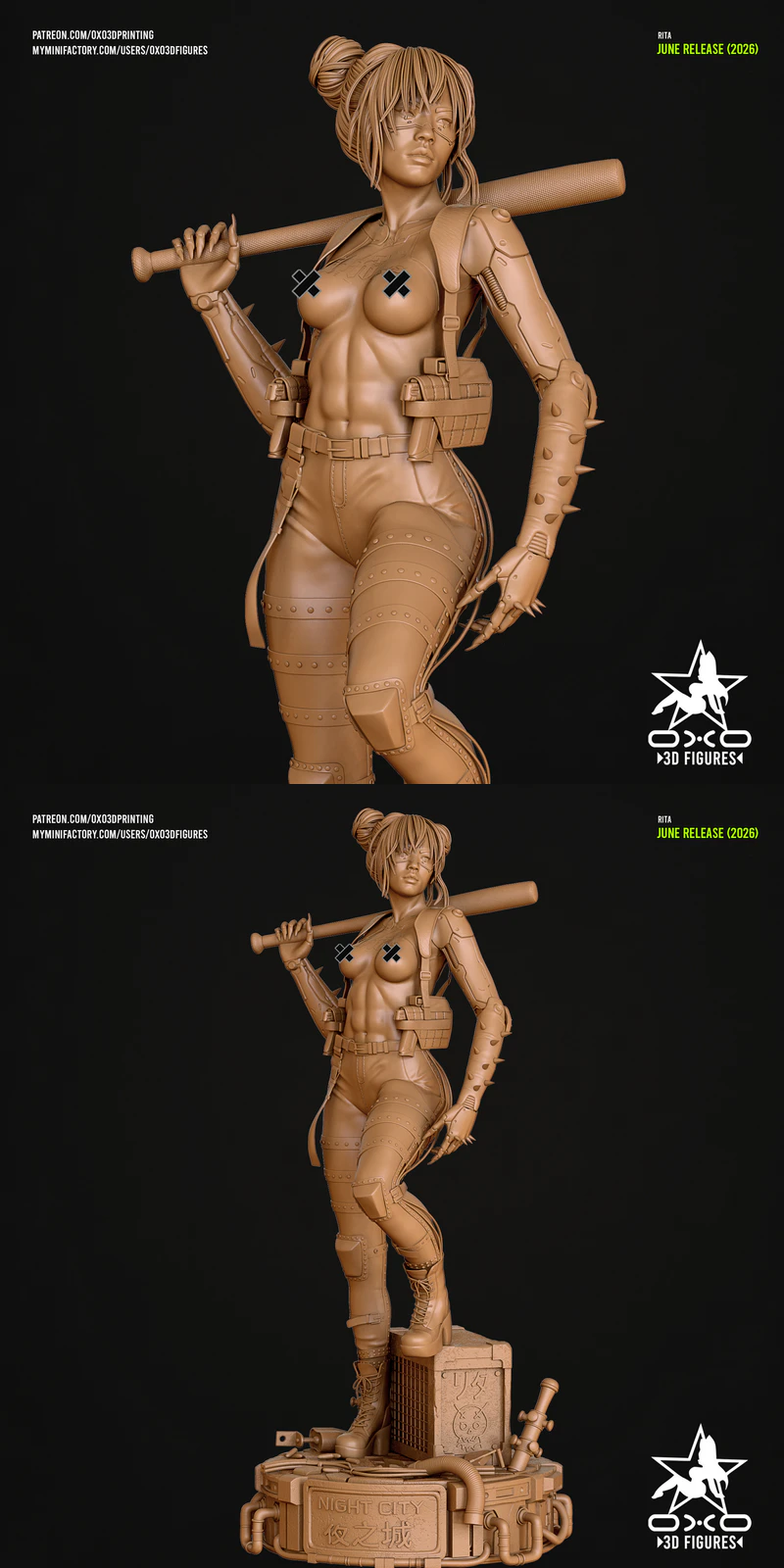 Rita CyberPunk Miniature Figure Extra STL model for 3D printing