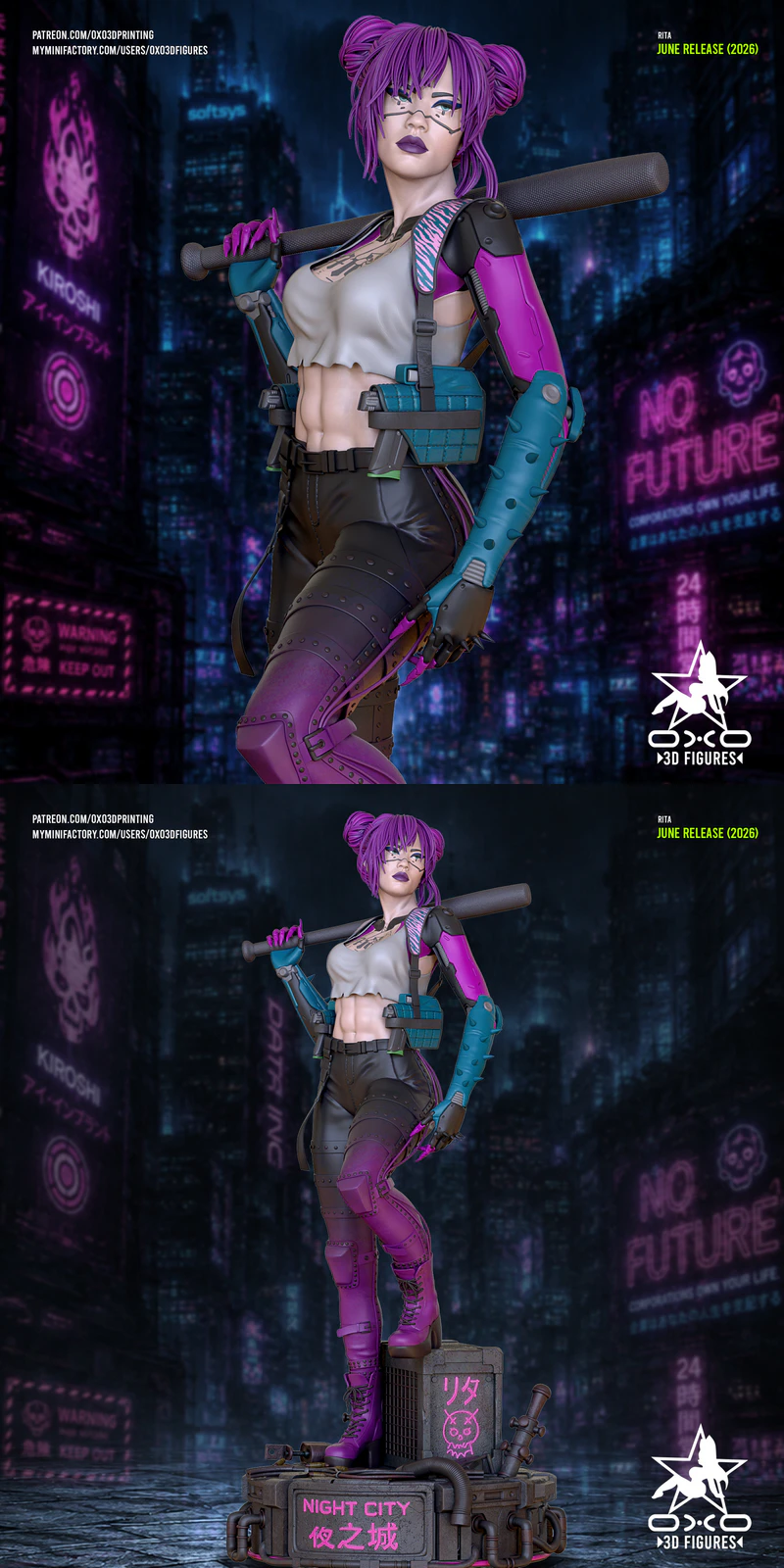 Rita CyberPunk Miniature Figure STL model for 3D printing