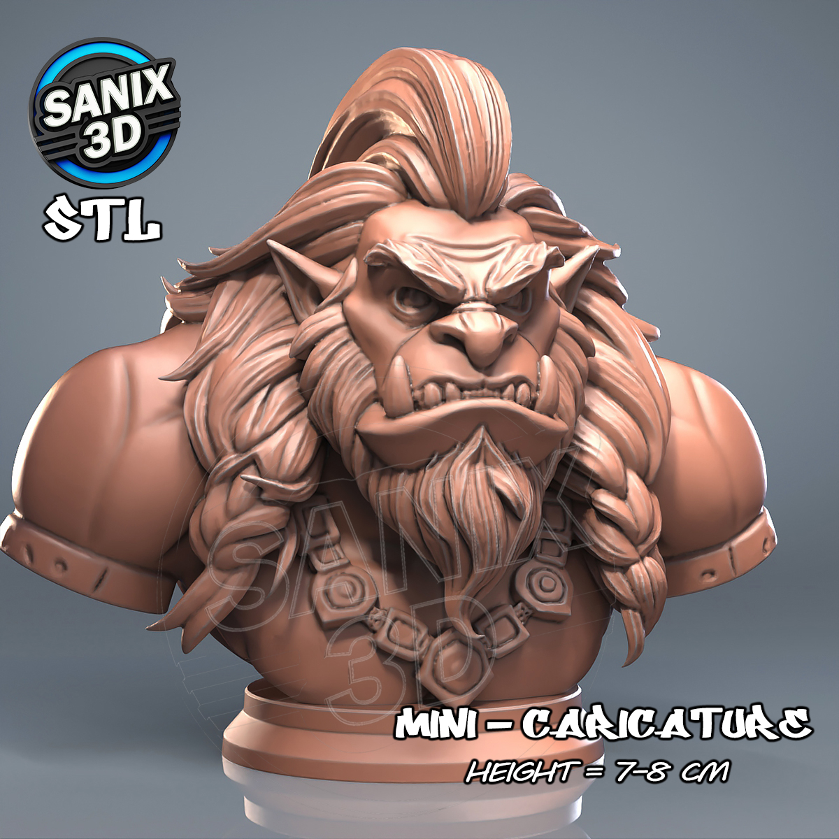 Durotan Orc Chieftain Bust STL 3D Printable Miniature STL model for 3D printing