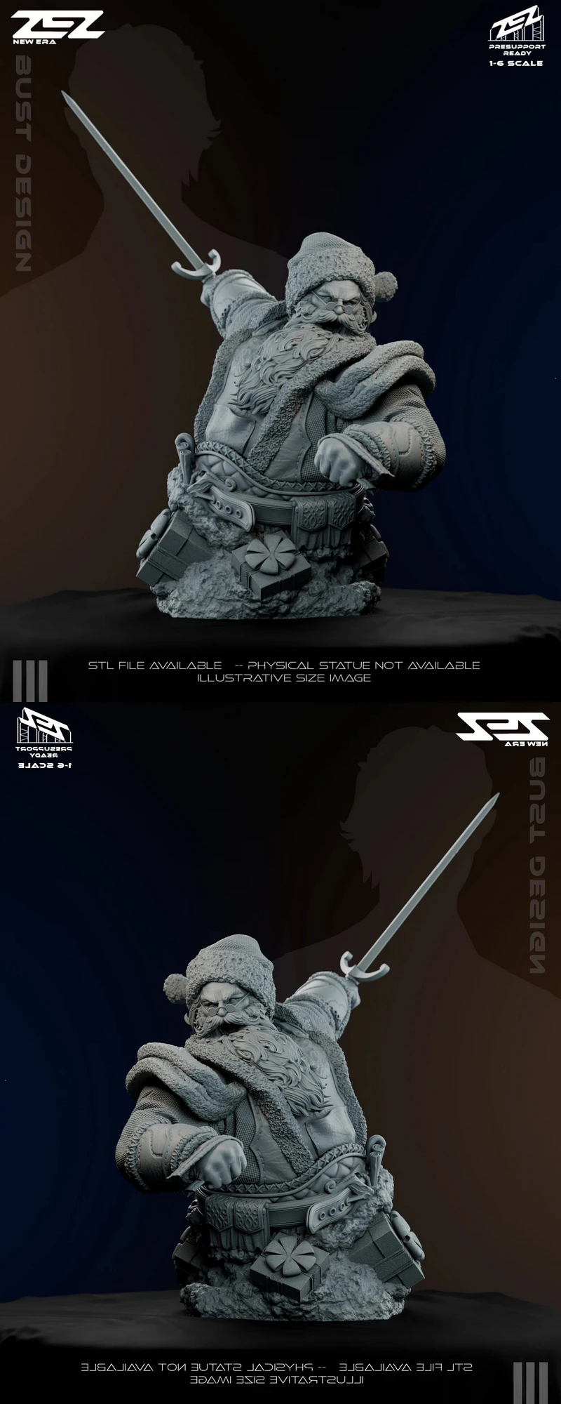 Santa Claus 3D Printable Bust STL Model STL model for 3D printing