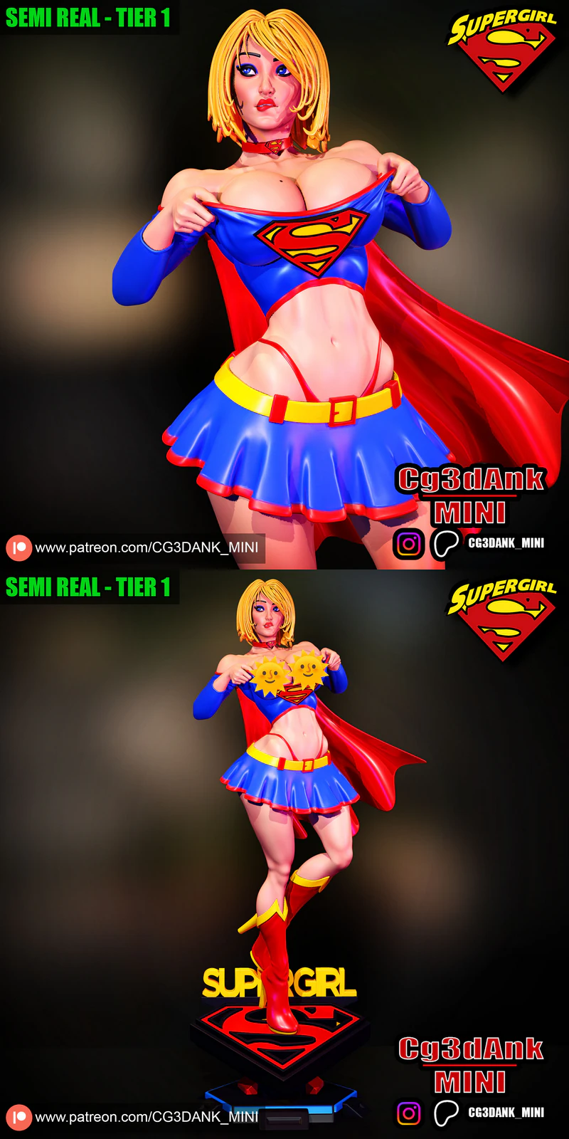 Super Girl Semi Realistic 3D Printable STL Figure STL model for 3D printing
