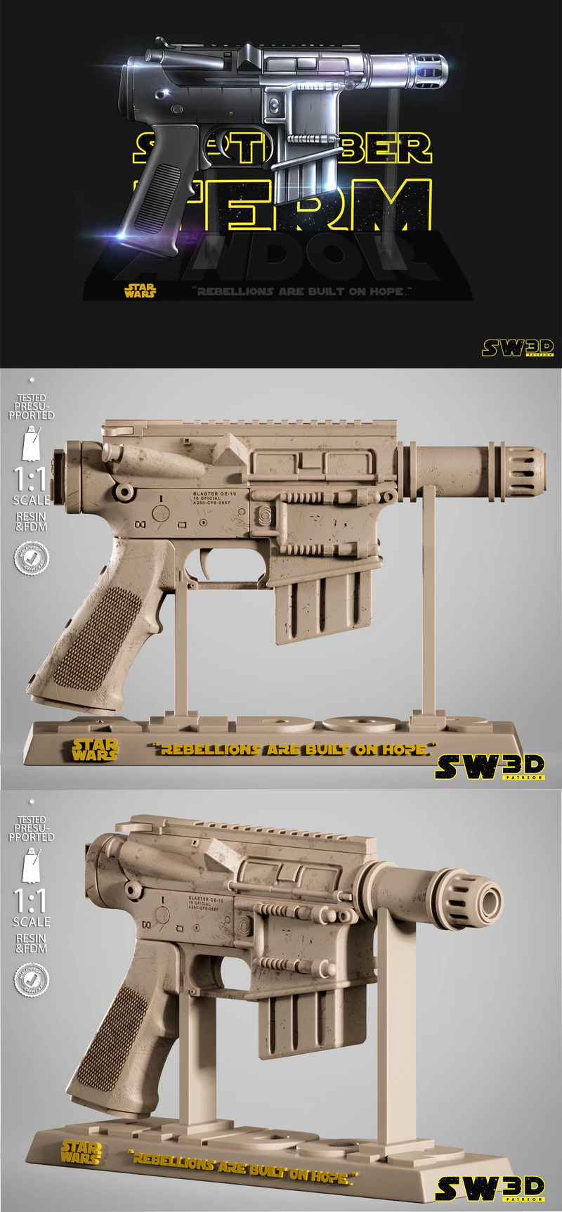 Cassian Andor Blaster Blastech A280-CFE STL File for 3D Printing STL model for 3D printing