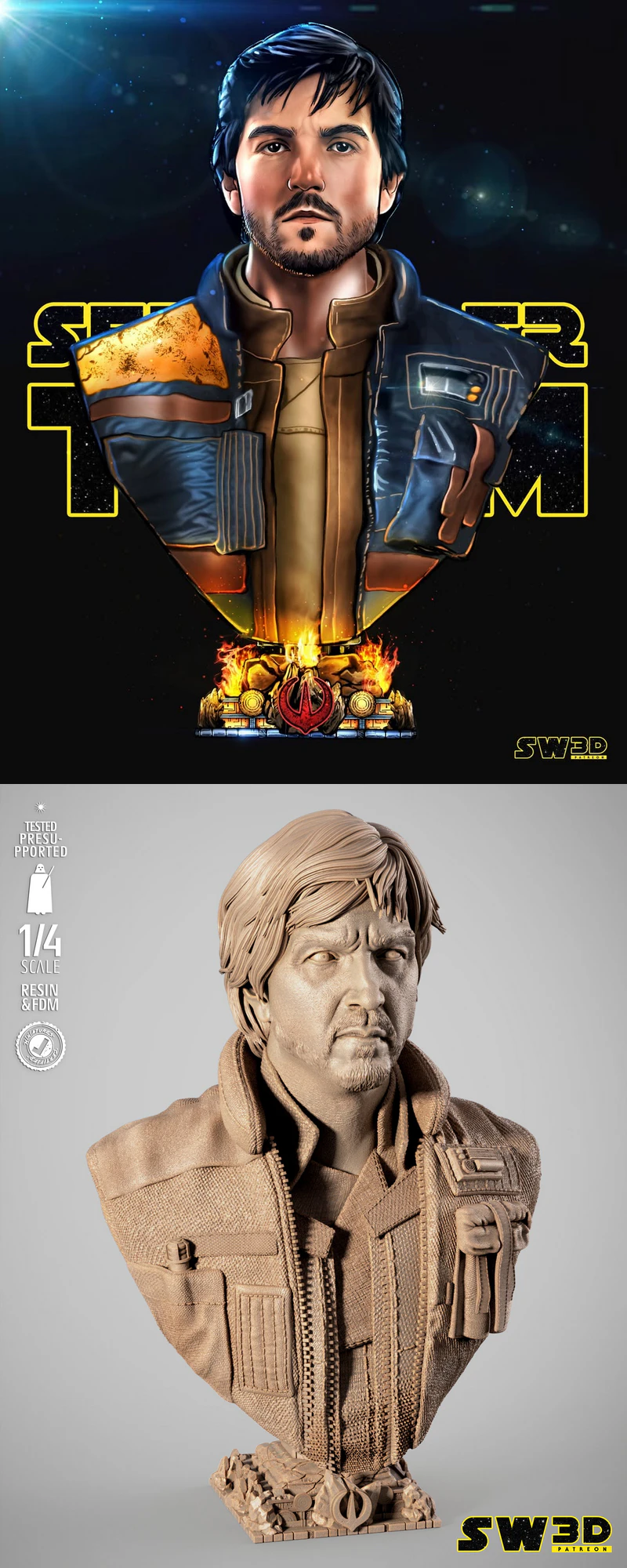 Cassian Andor Portrait Bust STL File for 3D Printing STL model for 3D printing