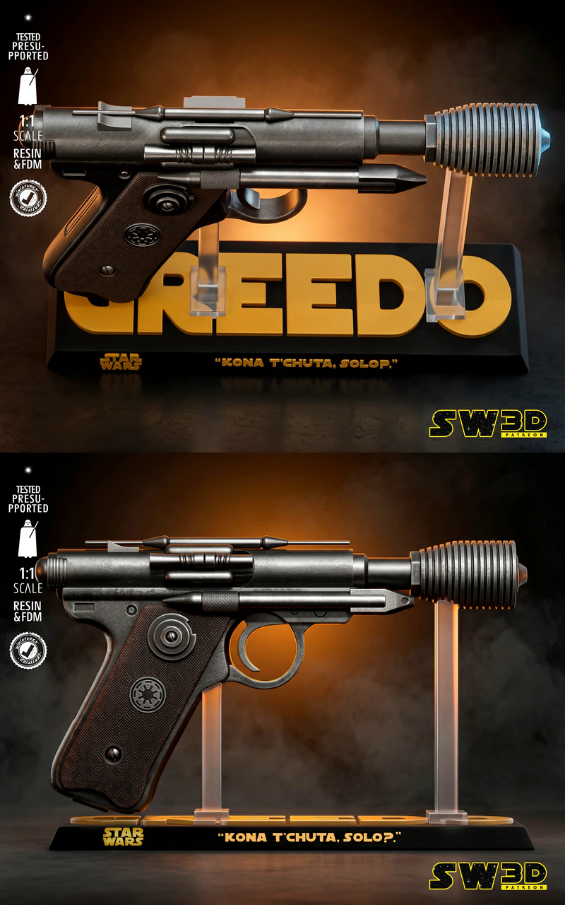 DT-12 Greedo Blaster STL model for 3D printing