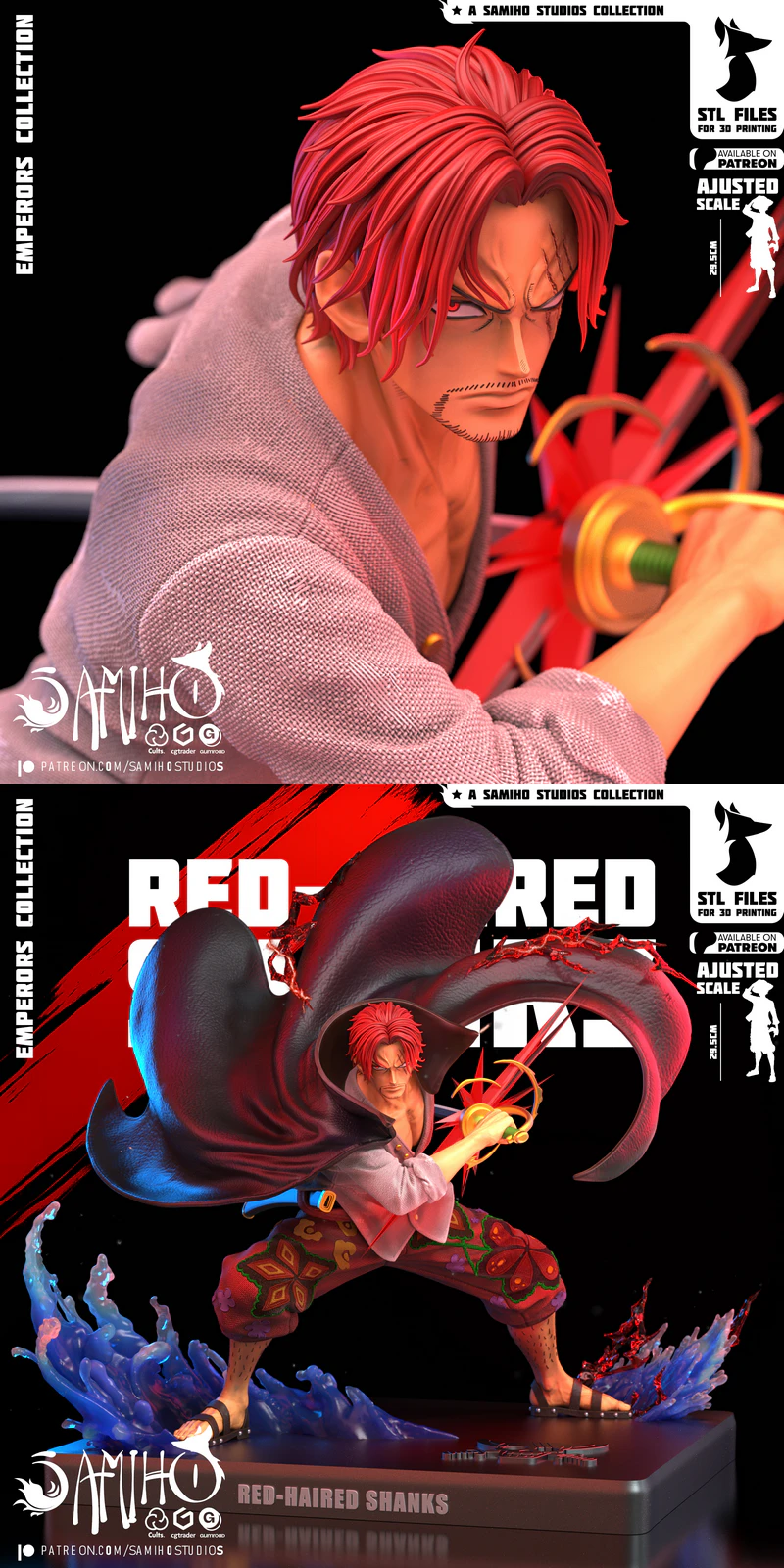 Red-Haired Pirate Captain Shanks STL Figure for 3D Printing STL model for 3D printing