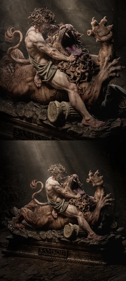 Samson vs. the Lion STL model for 3D printing
