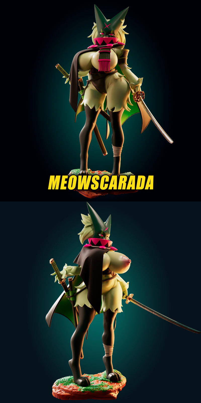 Samurai Meowscarada Pokemon STL model for 3D printing
