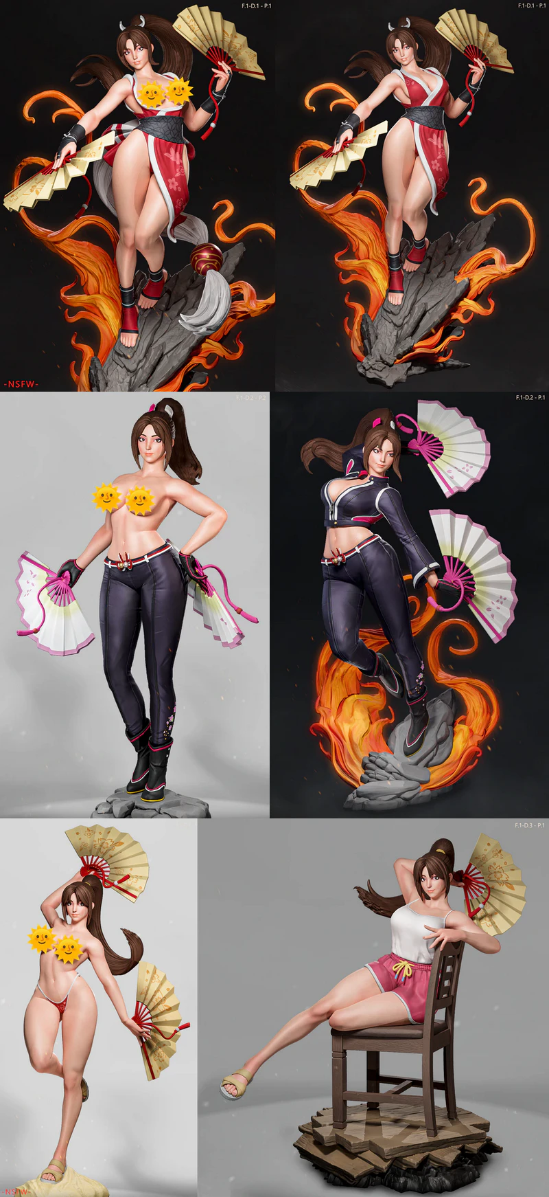 Shiranui Mai (includes 3 versions) 3D Printable STL Figures Bundle STL model for 3D printing