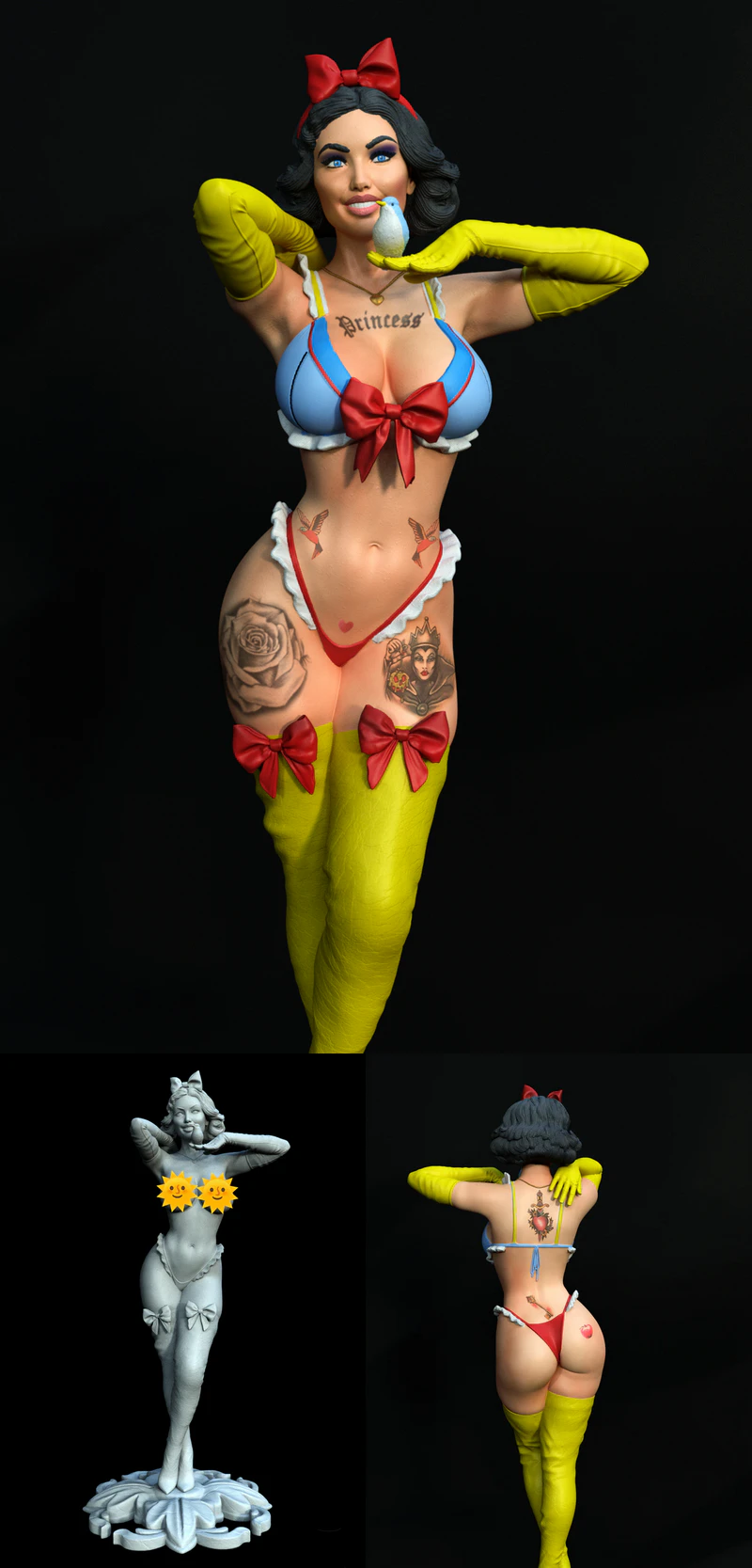 Snow White Fantasy Tattoo STL Figure STL model for 3D printing