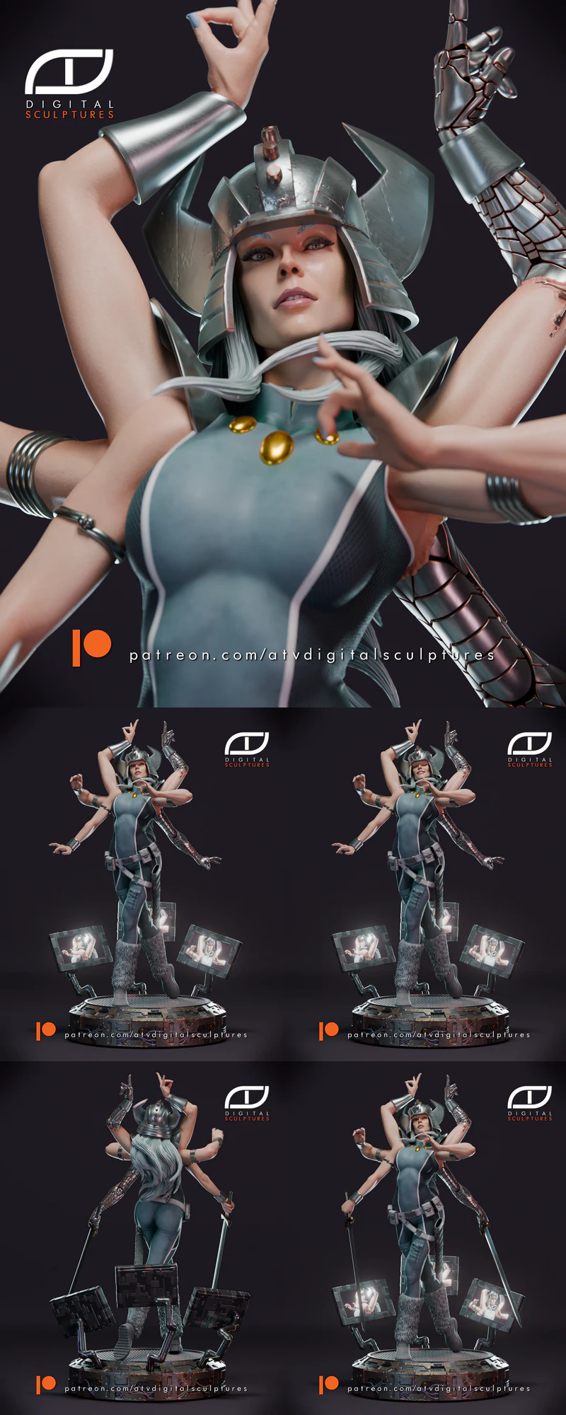 Spiral – Multi-Armed Warrior Figure STL model for 3D printing