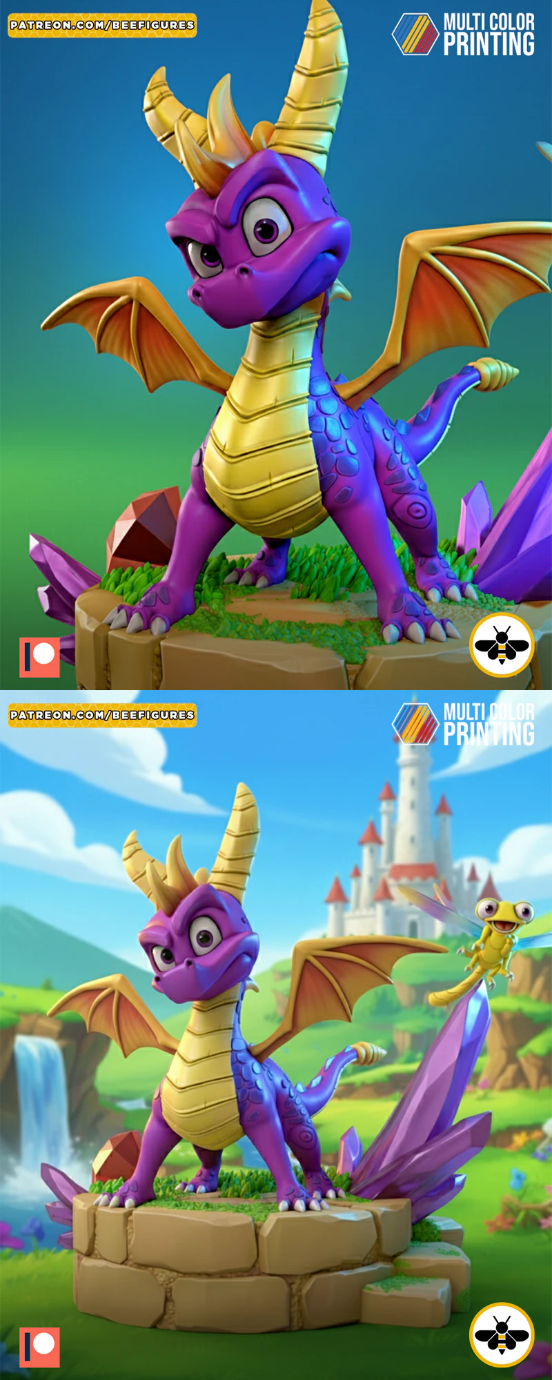 Spyro Dragon and Sparx 3D Printable STL File for Miniature STL model for 3D printing