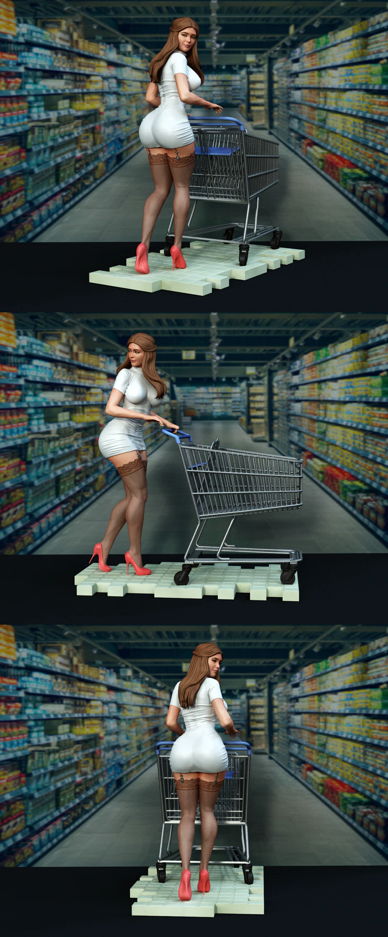 Supermarket Beauty – Shopping Girl Diorama STL model for 3D printing