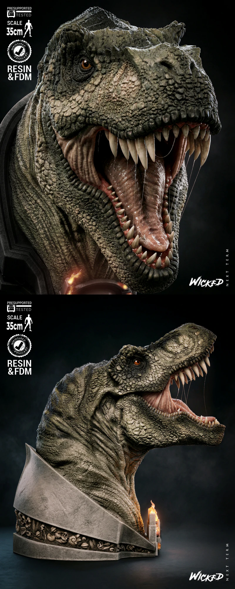 T-Rex Bust STL model for 3D printing