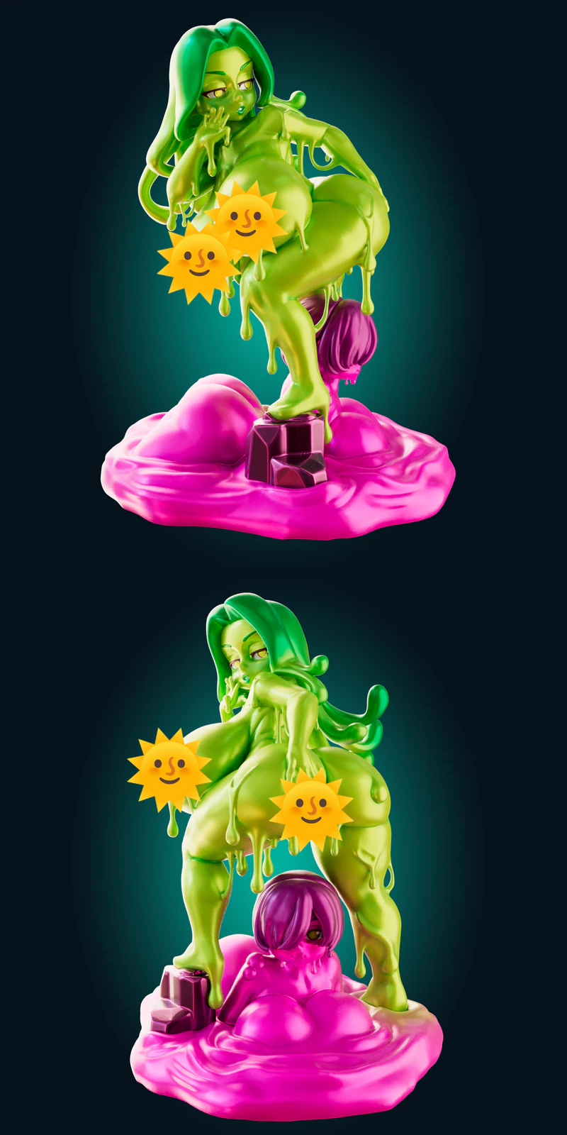 Twins Slime Girl Short & Stacked STL Figure for 3D Printing STL model for 3D printing