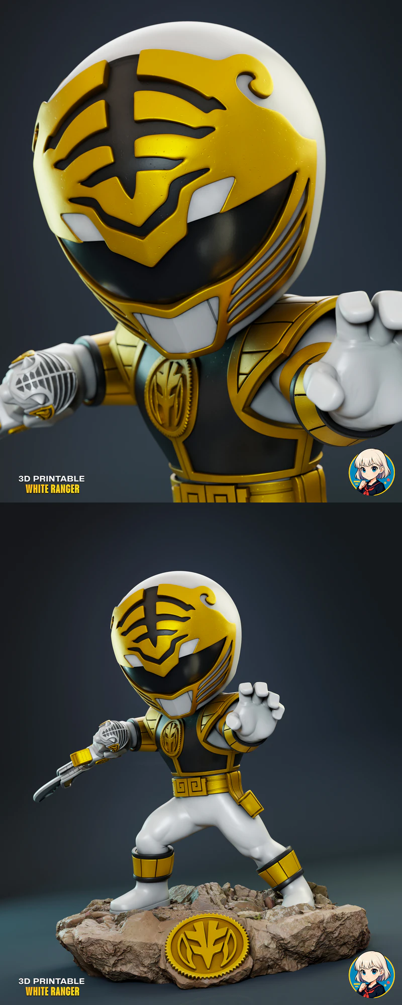 White Ranger Champion STL model for 3D printing