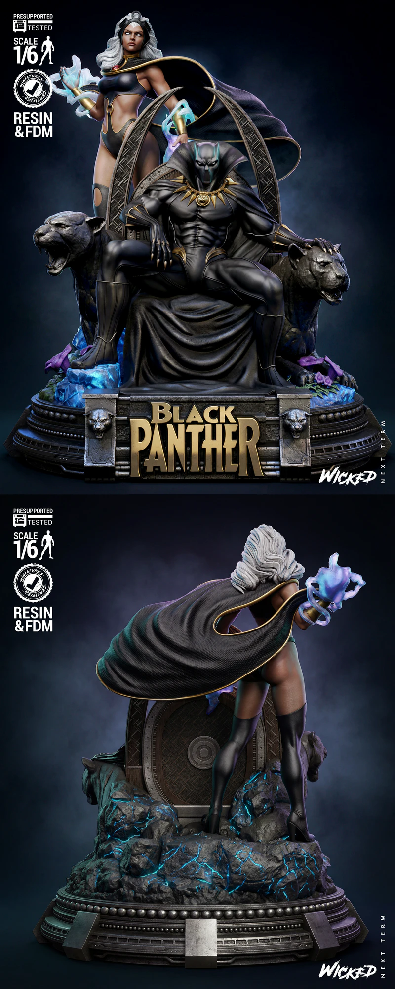 Black Panther and Storm Diorama STL model for 3D printing