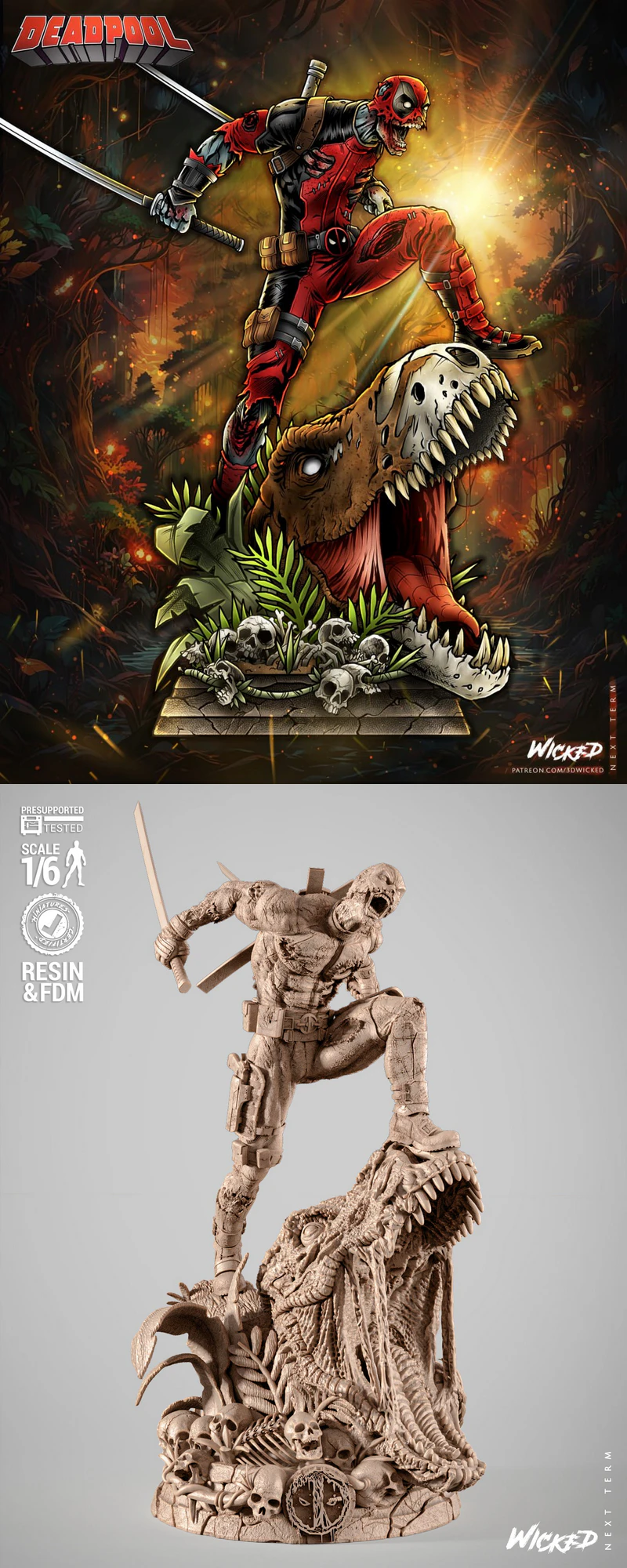 Deadpool Zombie Sculpture STL Figure for 3D Printing STL model for 3D printing