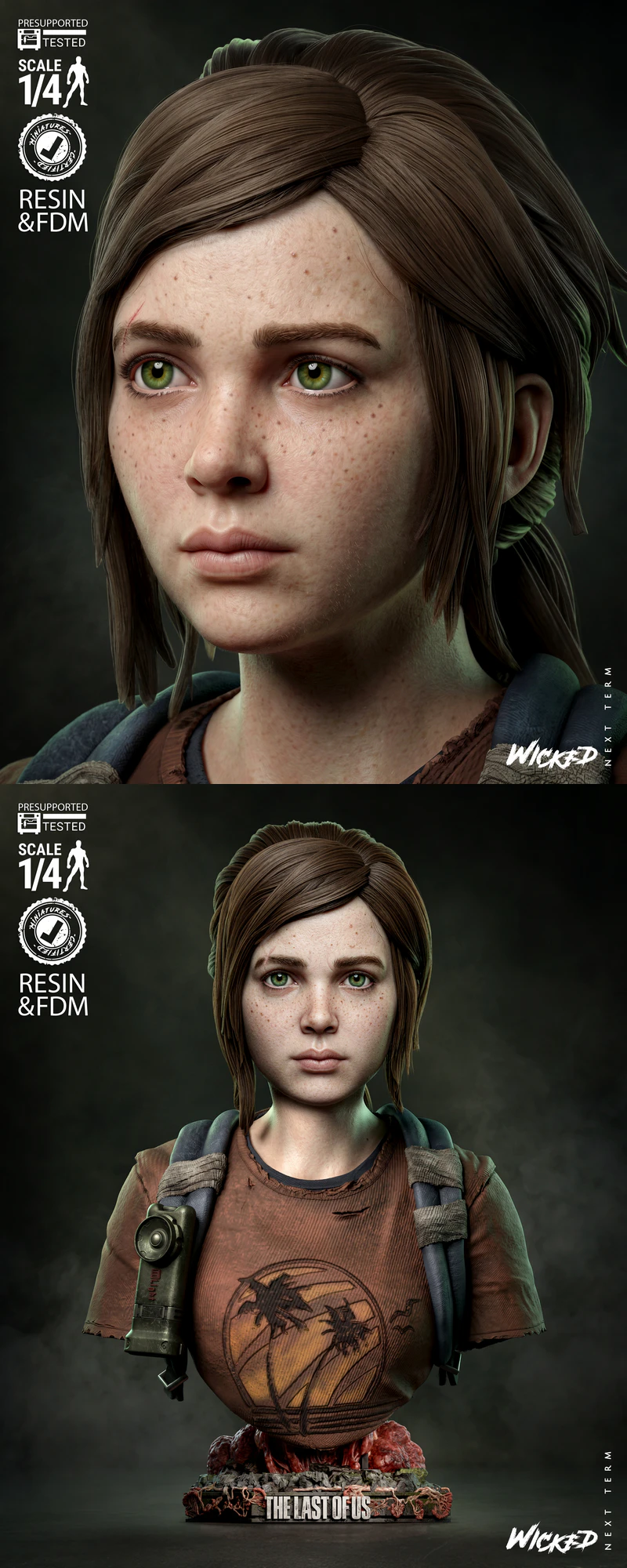 Ellie Portrait Bust STL model for 3D printing