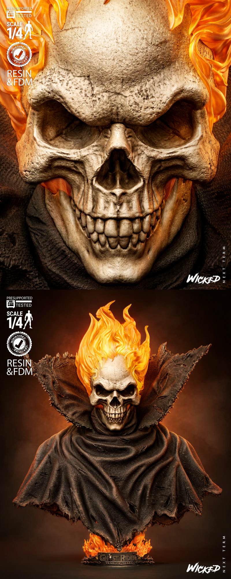 Ghost Rider Caleb Bust Portrait STL model for 3D printing