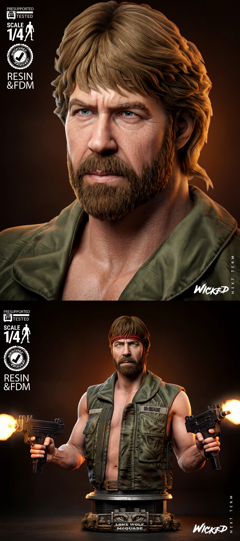McQuade Chuck Norris Portrait Bust STL model for 3D printing