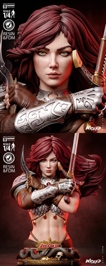 Red Sonja Bust Portrait STL model for 3D printing