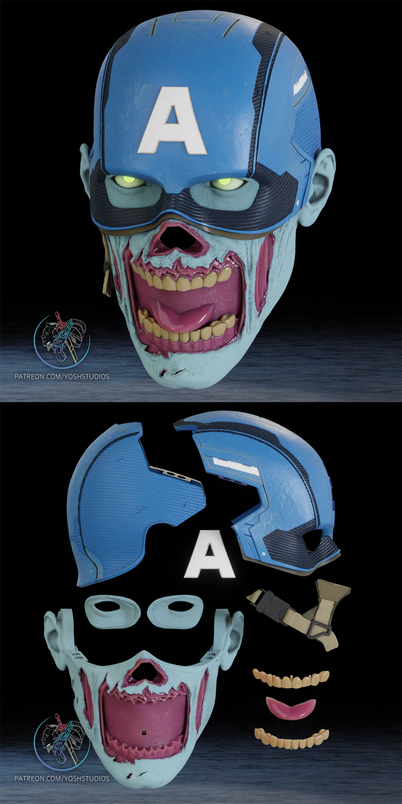 Zombie Captain America Helmet STL File for 3D Printing STL model for 3D printing