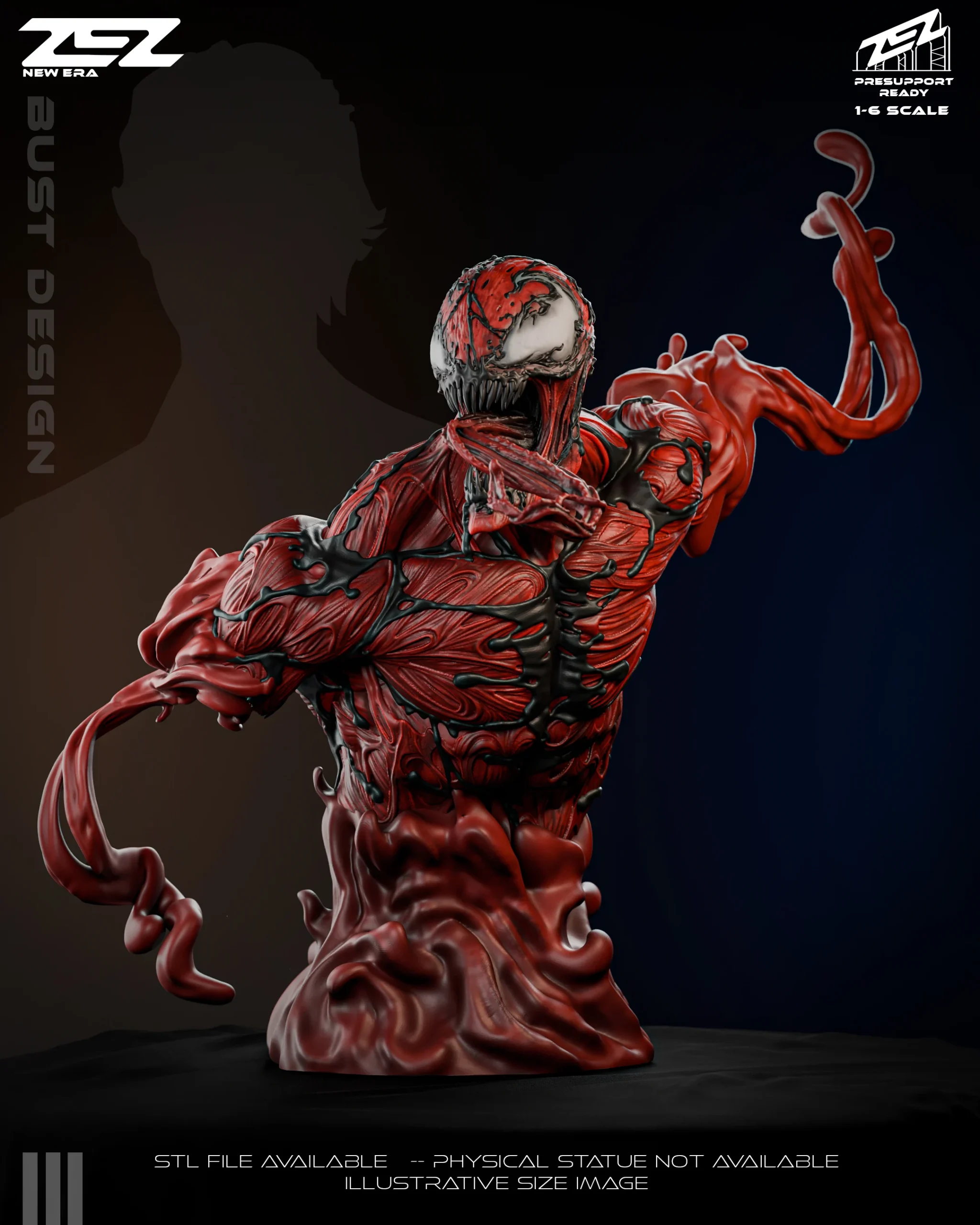 Carnage 3D Printed Bust Model STL model for 3D printing