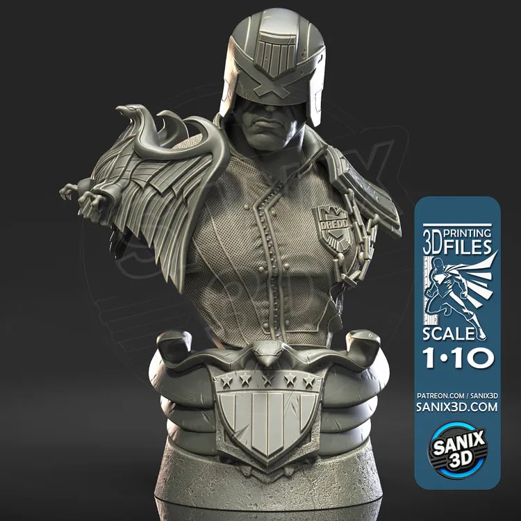 Judge Dredd Character Bust STL File for 3D Printer STL model for 3D printing