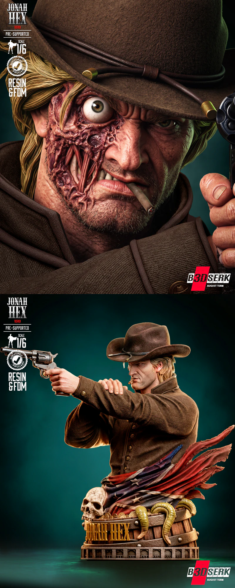 Jonah Hex Bust Portrait STL model for 3D printing