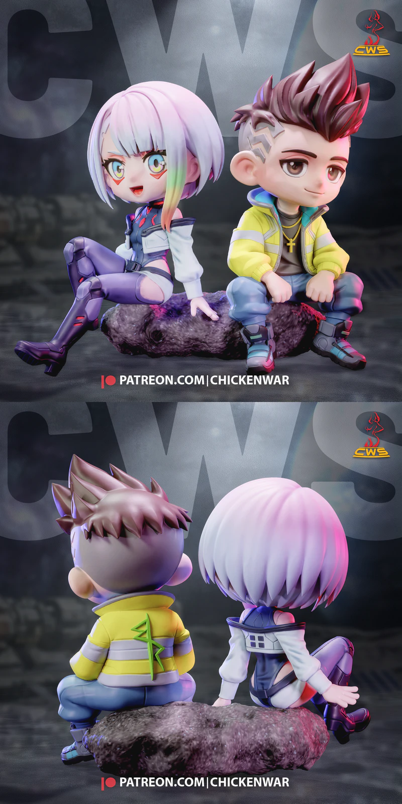 Chibi Lucy & David – Cyberpunk Edgerunners STL model for 3D printing