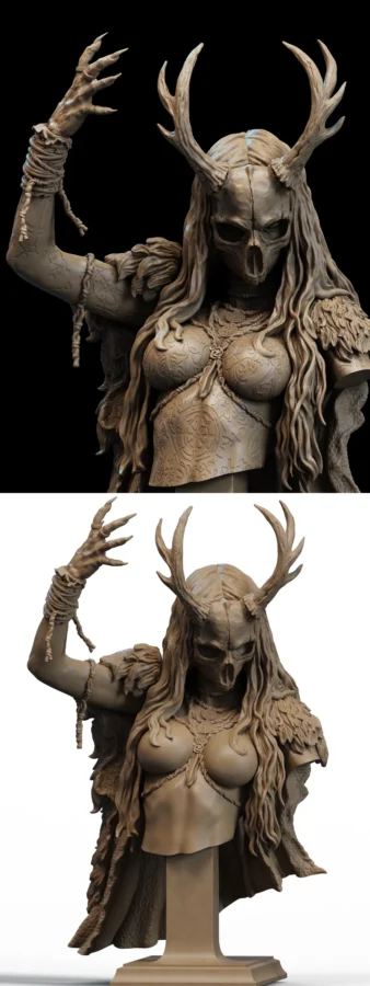 Norse Witch Bust STL model for 3D printing