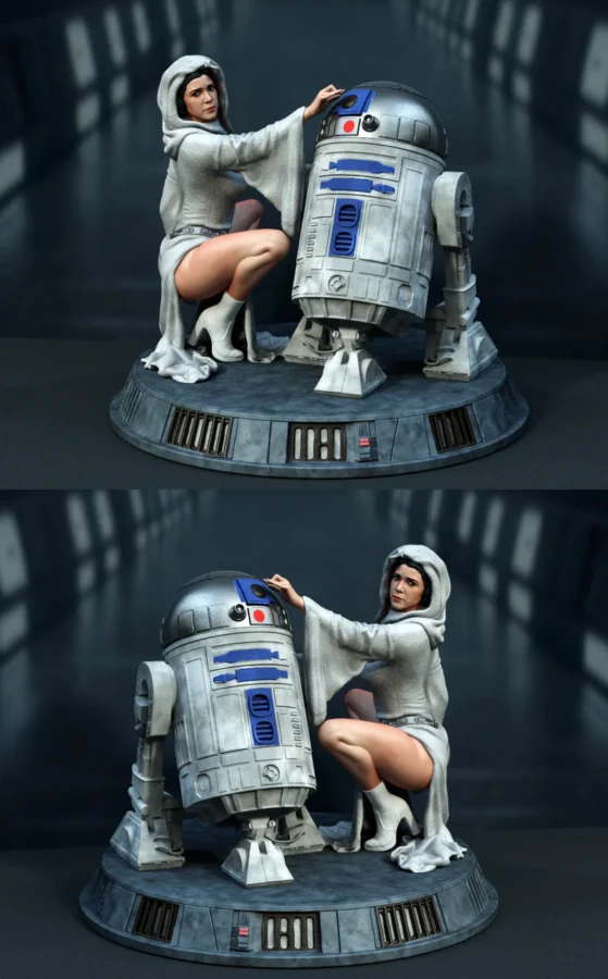 Princess Leia and r2d2 STL model for 3D printing