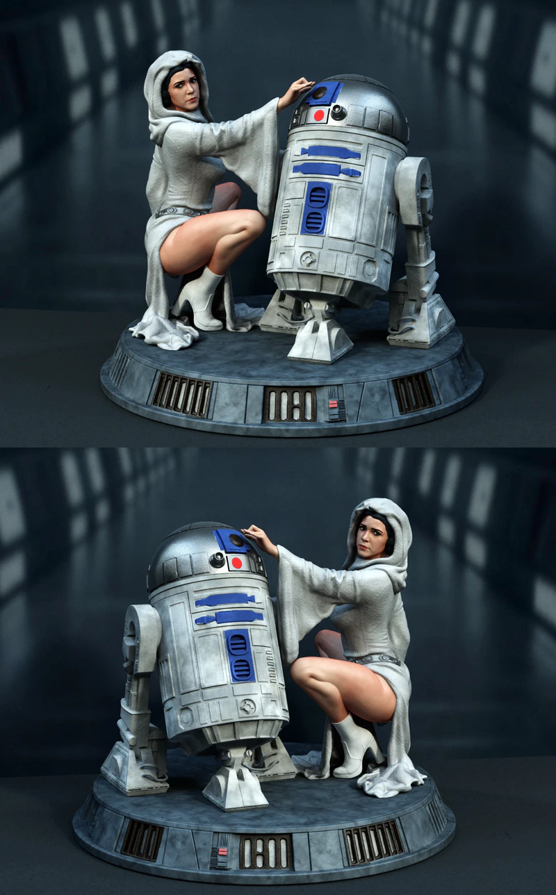 Princess Leia and r2d2 STL model for 3D printing