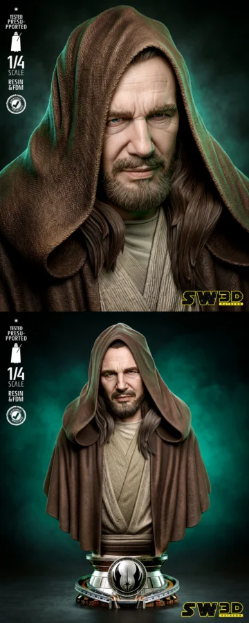 Qui Gon Jin Bust Portrait STL model for 3D printing