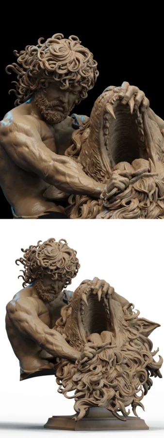 Samson vs. the Lion Bust STL model for 3D printing