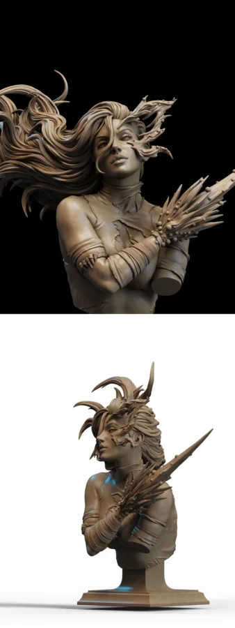 Savage Land Psylocke Bust STL model for 3D printing