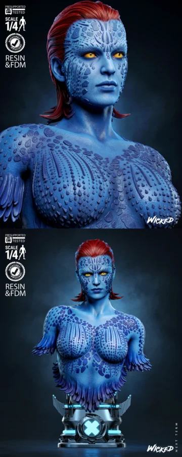 Mystique Portrait Bust STL model for 3D printing