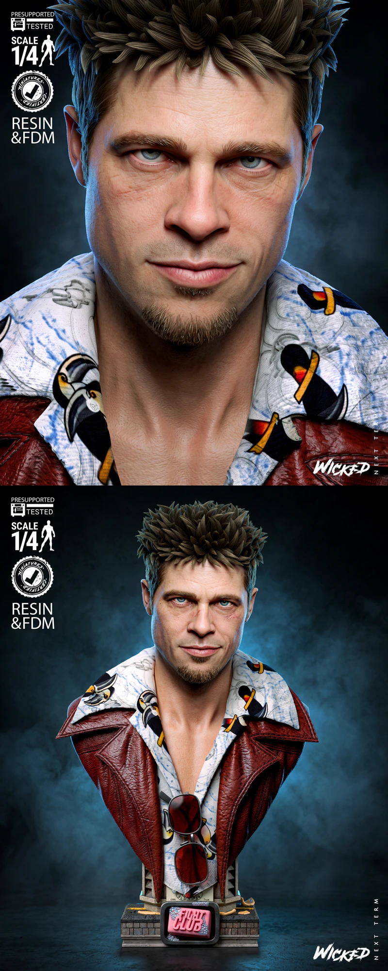 Tyler Durde Portrait Bust STL model for 3D printing