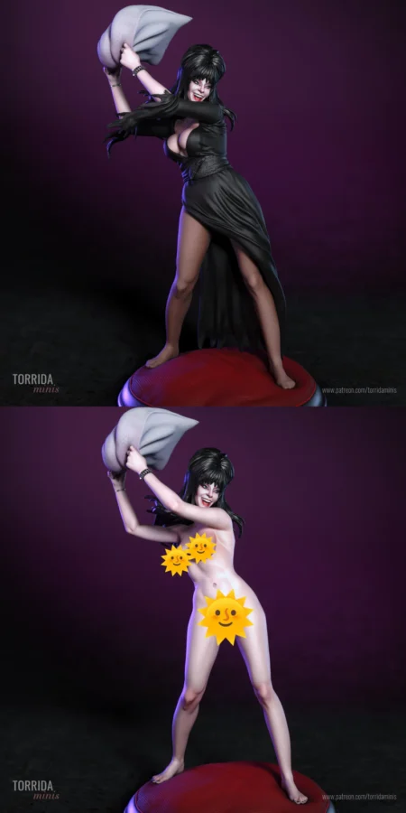 Elvira in a pillow fight STL model for 3D printing
