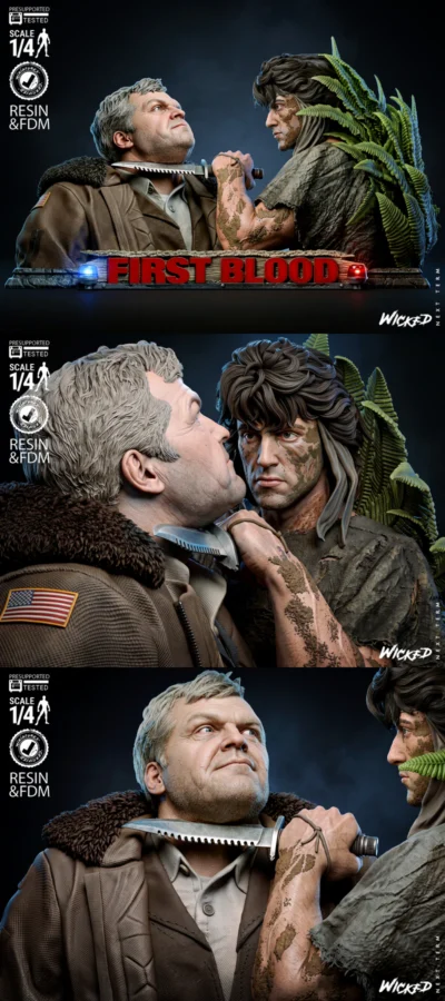 Rambo First Blood Bust Diorama STL model for 3D printing